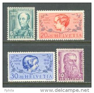 1937 SWITZERLAND PRO JUVENTUTE MICHEL: 314-317 MH * - Unused Stamps