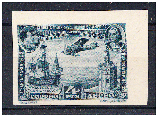 ESPAÑA 1930.EDIFIL Nº 591ccs. 4 PTS. SIN DENTAR.ERROR DE COLOR.UNION IBEROAMERICANA.NUEVO SIN CHARNELA. .SES 320 - Nuevos