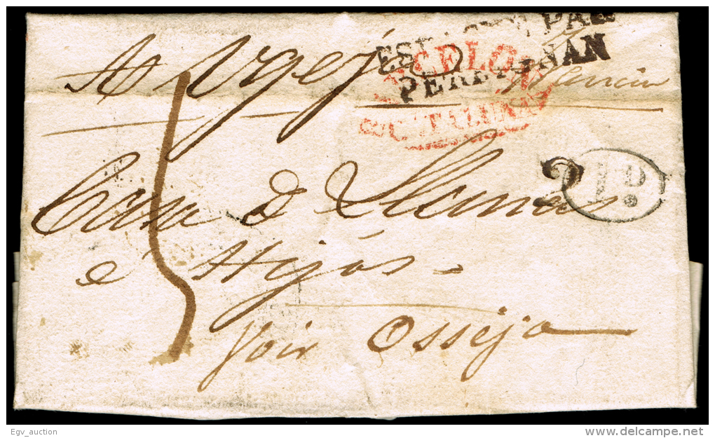 BARCELONA PREF. - BARCELONA PE 50 R - 1838 CARTA CIRC. A FRANCIA + MARCA ID - ...-1850 Préphilatélie