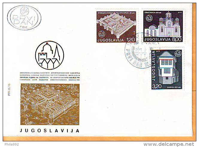 Yugoslavia 1975 G FDC Architecture Monuments Conservation  Mi No 1627-29 Postmark Beograd 10.12.1975. - FDC