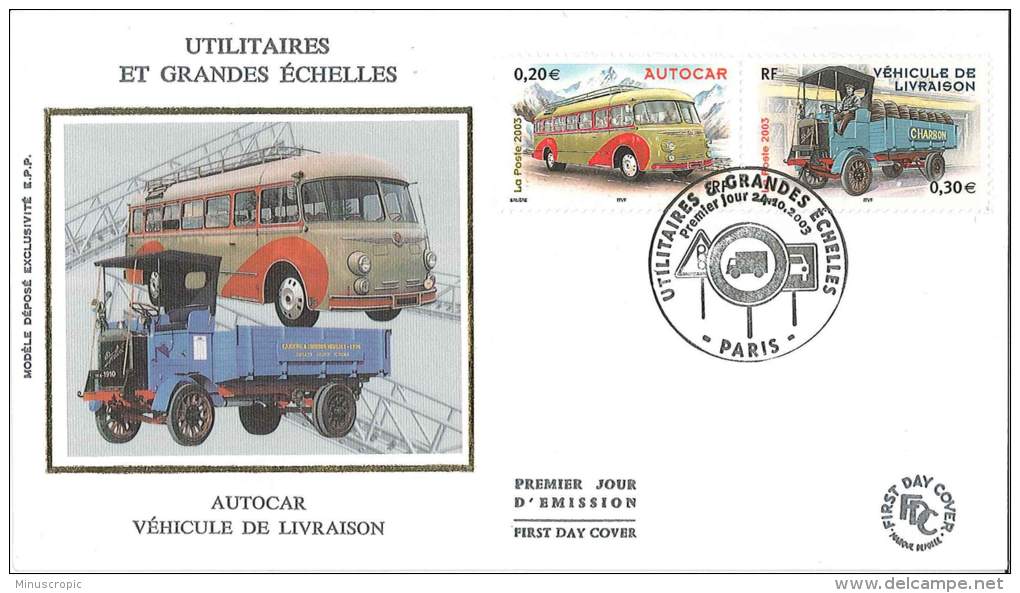 Enveloppe FDC Soie - Utilitaires Et Grandes échelles - Autocar - Véhicule De Livraison - Paris - 2003 - 2000-2009