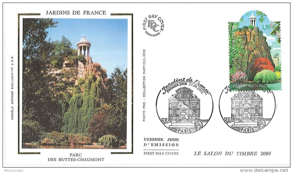 Enveloppe FDC Soie - Jardins De France - Parc Des Buttes Chaumont - Paris - 2003 - 2000-2009