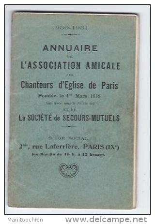 MUSIQUE RELIGION ANNUAIRE DES CHANTEURS D'EGLISE DE PARIS 1930 - Non Classificati