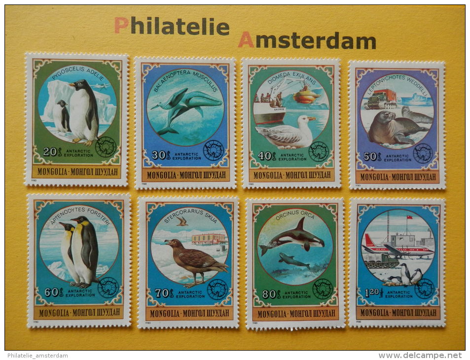 Mongolia 1980, FAUNA ANTARCTIC ANIMALS PINGUINS WHALES BIRDS: Mi 1336-43, ** - Antarktischen Tierwelt