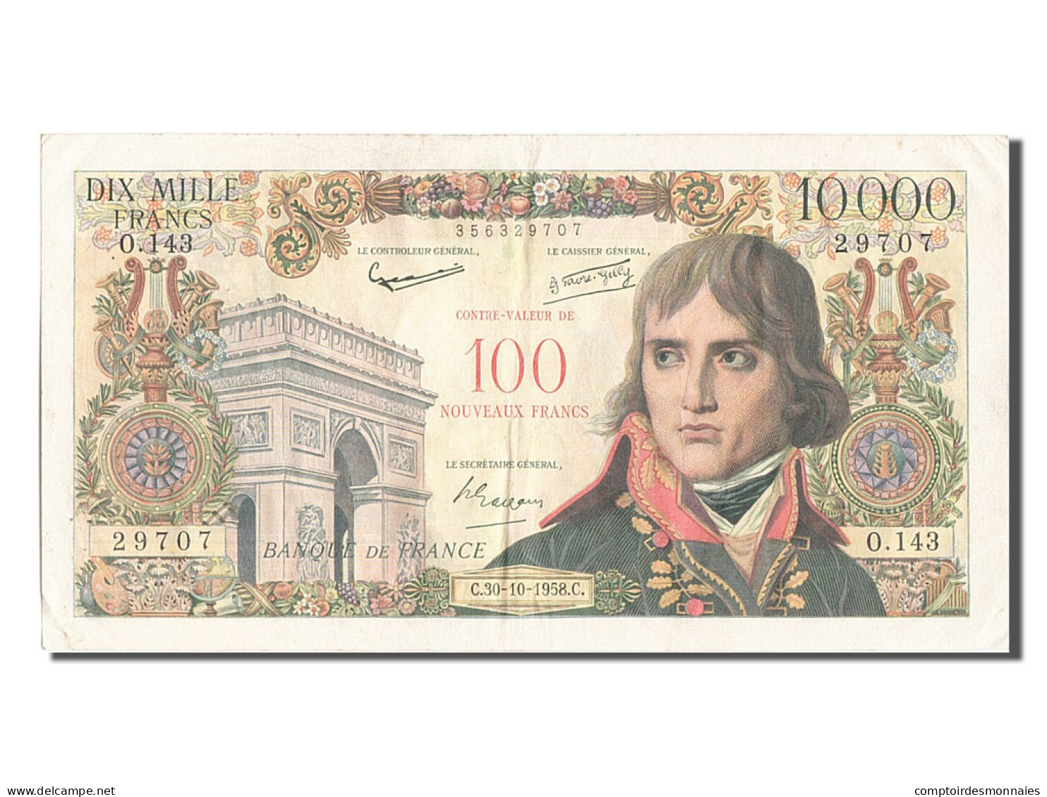 Billet, France, 100 Nouveaux Francs On 10,000 Francs, 1955-1959 Overprinted With - 1955-1959 Surchargés En Nouveaux Francs