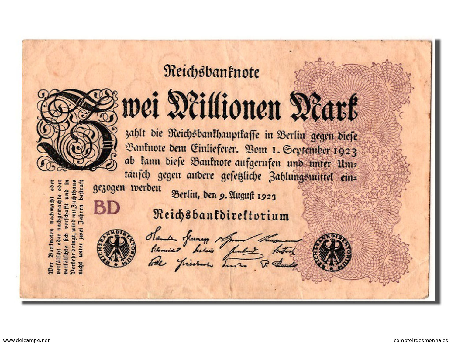 Billet, Allemagne, 2 Millionen Mark, 1923, 1923-08-09, SUP+ - 2 Mio. Mark