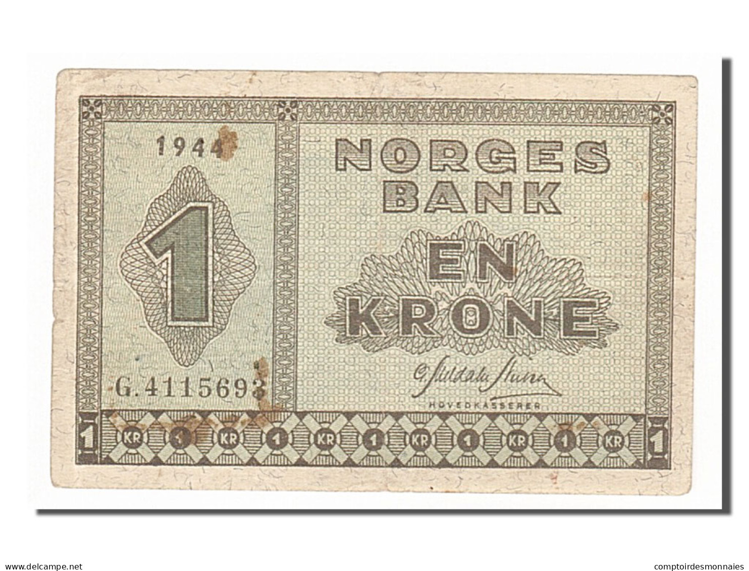 Billet, Norvège, 1 Krone, 1944, TTB - Norvège