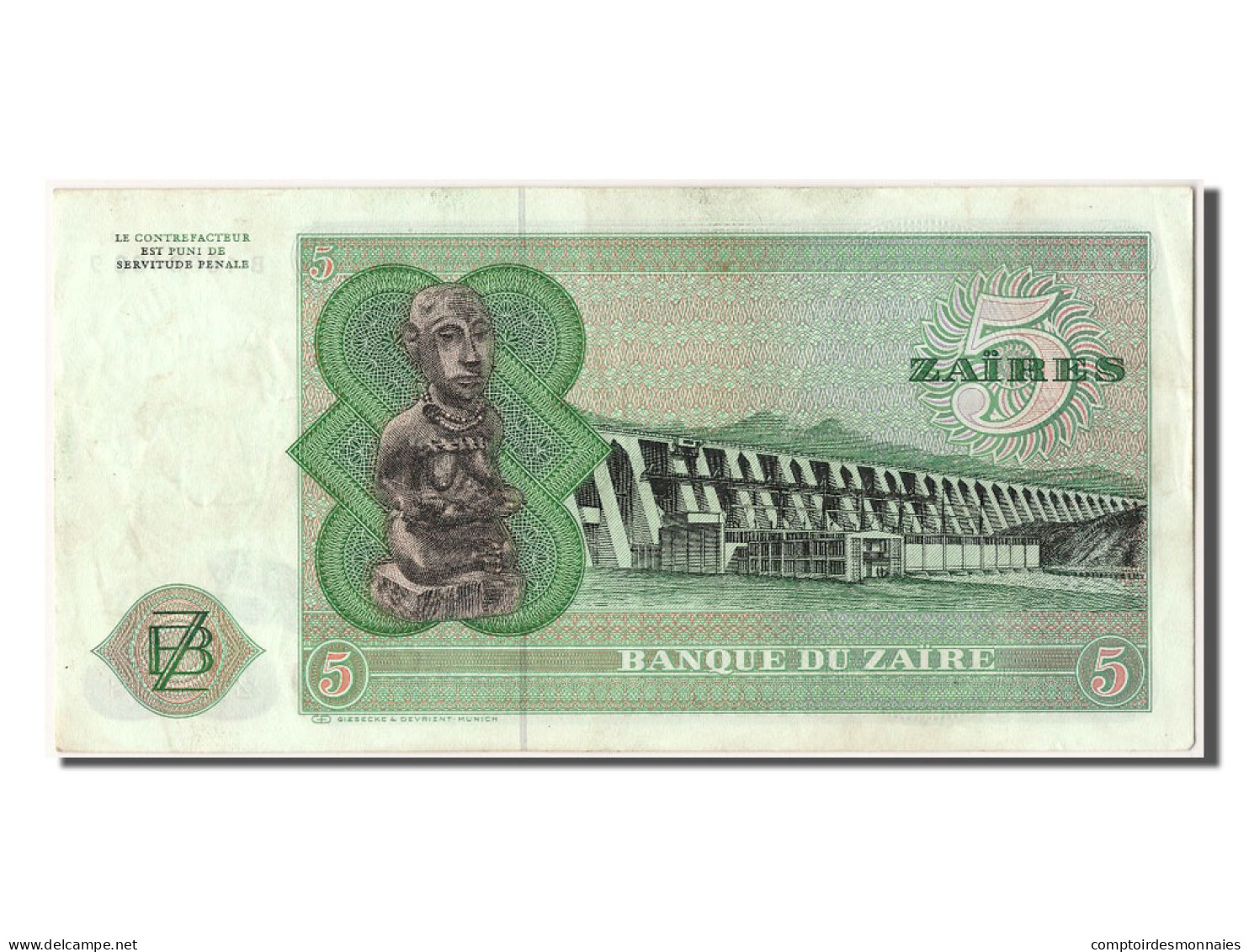 Billet, Zaïre, 5 Zaïres, 1977, 1977-11-24, SUP - Zaïre