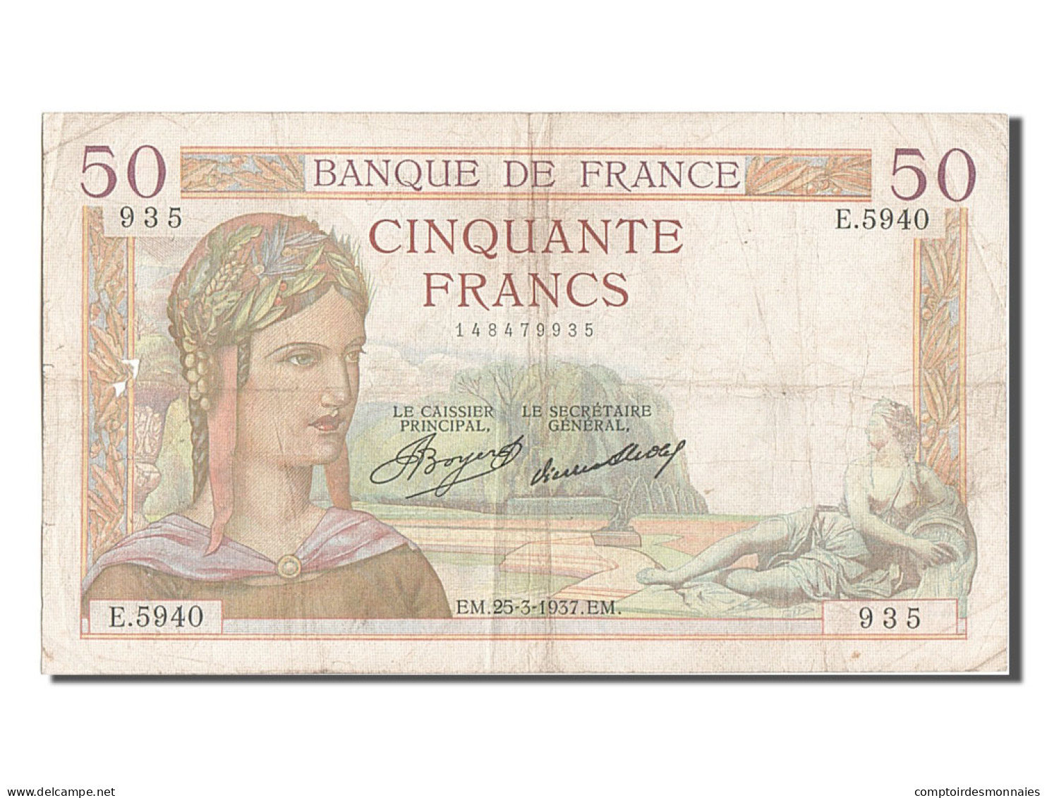Billet, France, 50 Francs, 50 F 1934-1940 ''Cérès'', 1937, 1937-03-25, TB+ - 50 F 1934-1940 ''Cérès''