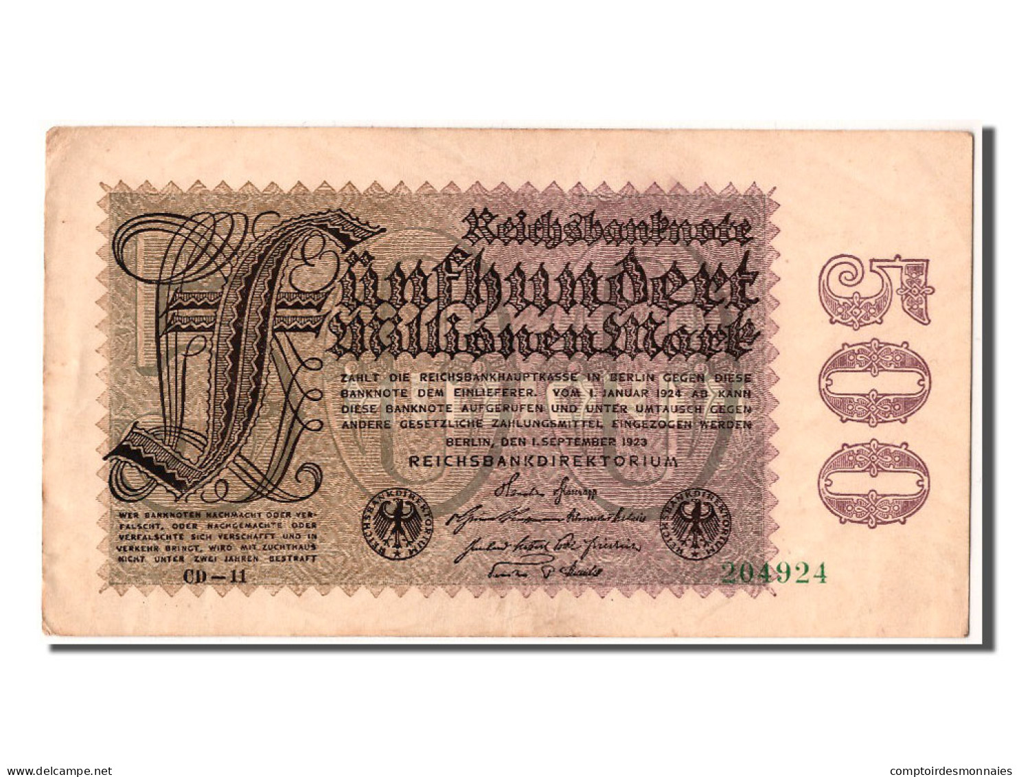 Billet, Allemagne, 500 Millionen Mark, 1923, 1923-09-01, SUP - 500 Millionen Mark