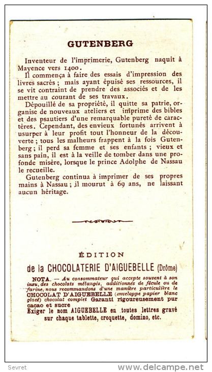 Chromo Didactique  Chocolat D´AIGUEBELLE. Série LES VICTIMES DE LA SCIENCE. GUTEMBERT - Aiguebelle