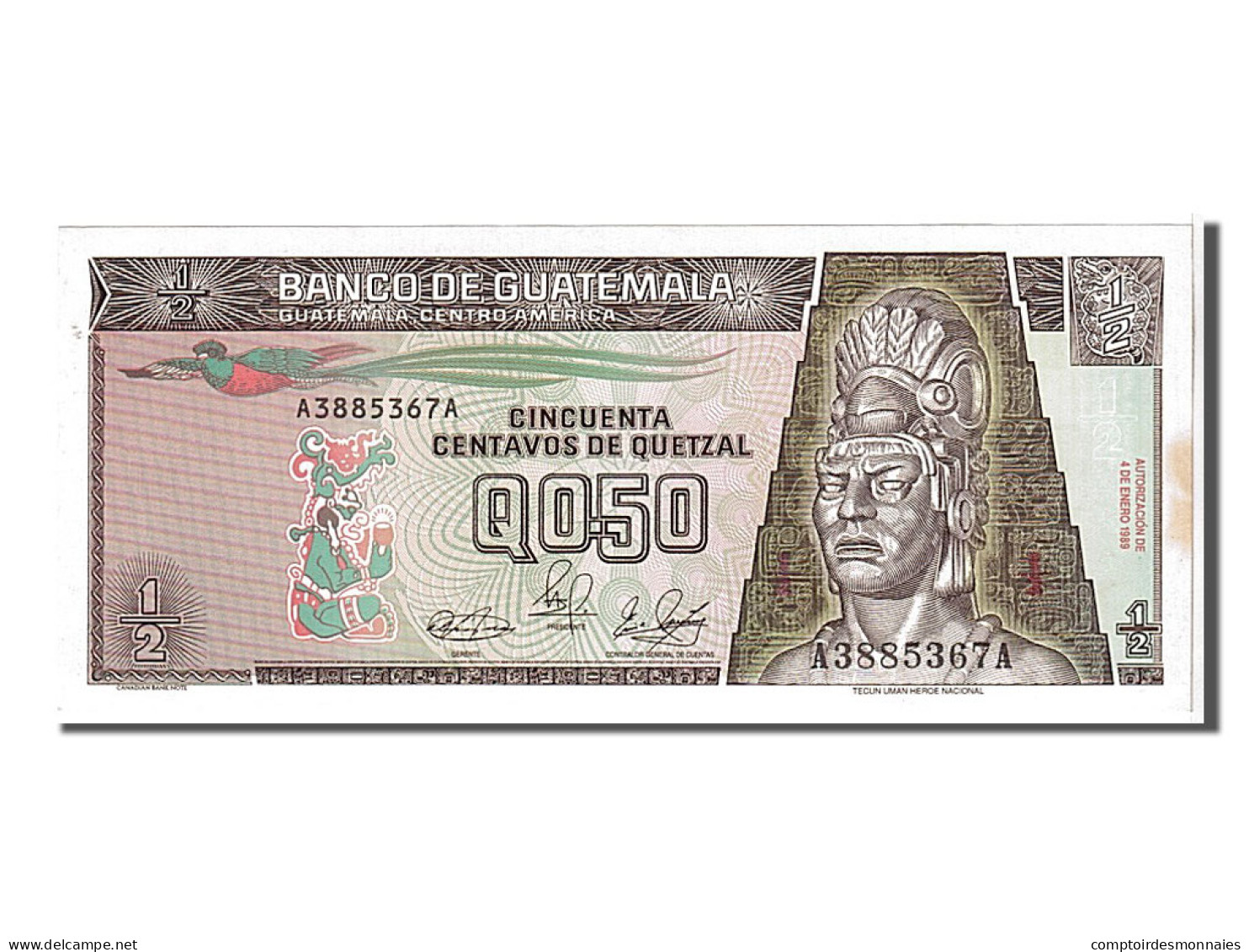 Billet, Guatemala, 1/2 Quetzal, 1989, KM:72a, NEUF - Guatemala