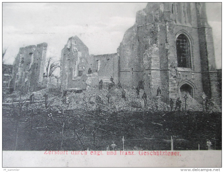 AK / Bildpostkarte 1. Weltkrieg Langhemarcq Kirche, Aeußeres April 1915 Zerstört Durch Engl. Und Franz. Geschützfeuer - Langemark-Pölkapelle