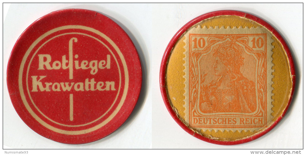 N93-0096 - Timbre-monnaie Rotsiegel Krawatten 10 Pfennigs - Kapselgeld - Encased Stamp - Noodgeld