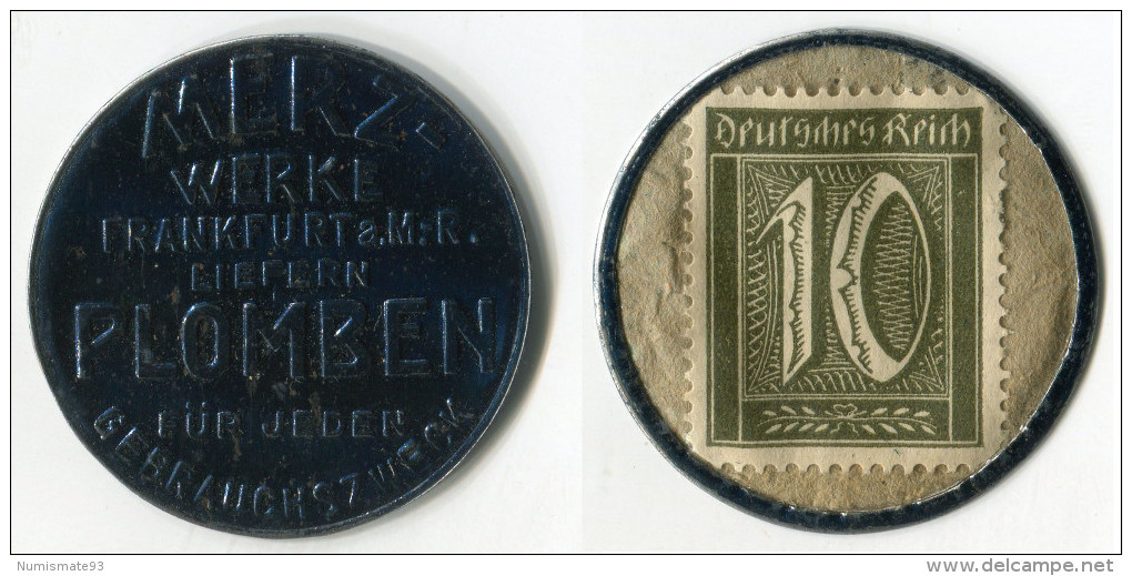 N93-0097 - Timbre-monnaie Merz - Plomben- Capsule Bleue- 10 Pfennig - Kapselgeld - Encased Stamp - Notgeld