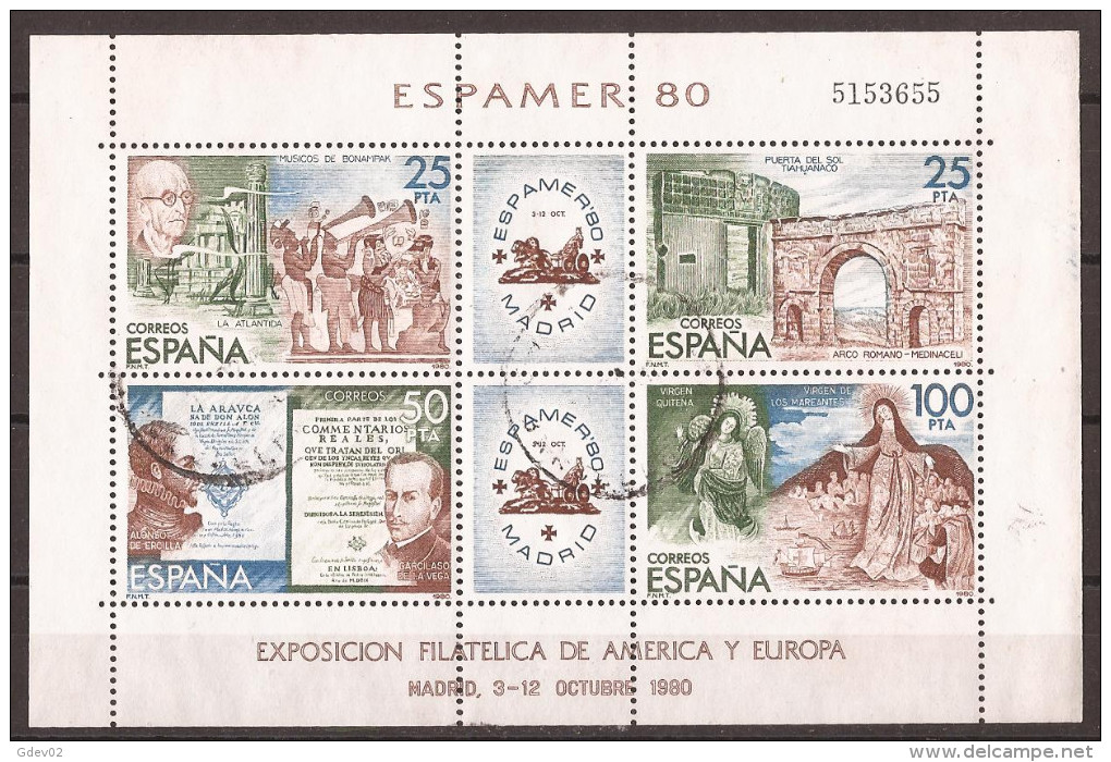 ES2583-LB113THC.Espagne.Spain.EXPOSICION FILATELICA EUROPA AMERICA.1980.(Ed 2583º) Circulada. - Souvenirbögen