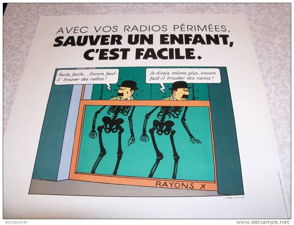 Hergé. Affiche Pub Avec Les Dupondt. Avec Vos Radios Périmées, Sauver Un Enfant C´est Facile !. 1991 - Affiches & Offsets