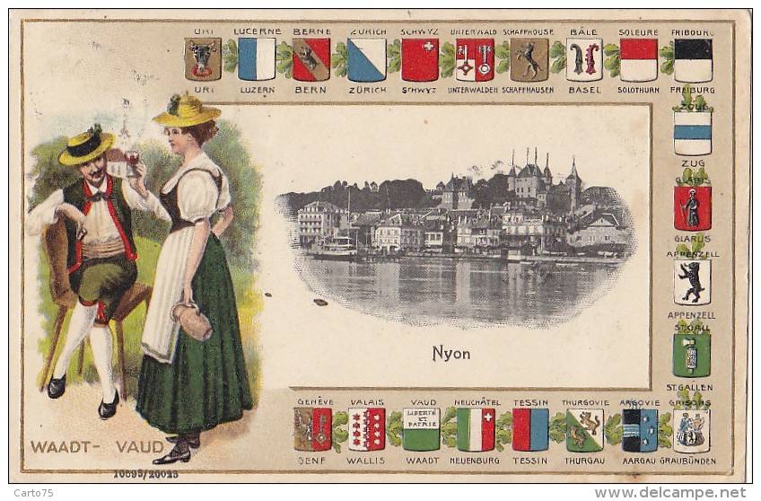 Suisse - Waadt - Vaud - Nyon - Blasons Cantons - Carte Gaufrée - Nyon