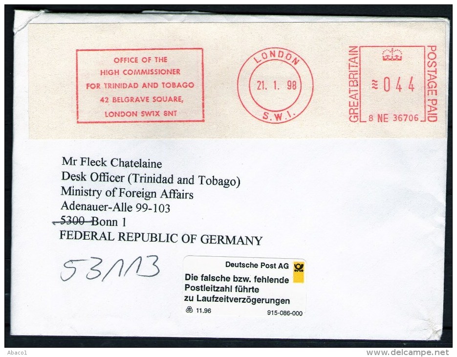 Letter High Commissioner Trinidad & Tobago Londen To Foreign Ministry Germany - With Remarks - Trinité & Tobago (1962-...)