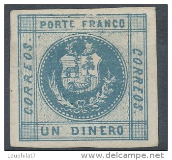 Pérou N° 4, 1 Dinero Bleu-gris, 1859, Léger Pelurage, Grandes Marges Et Grande Fraîcheur - Perù