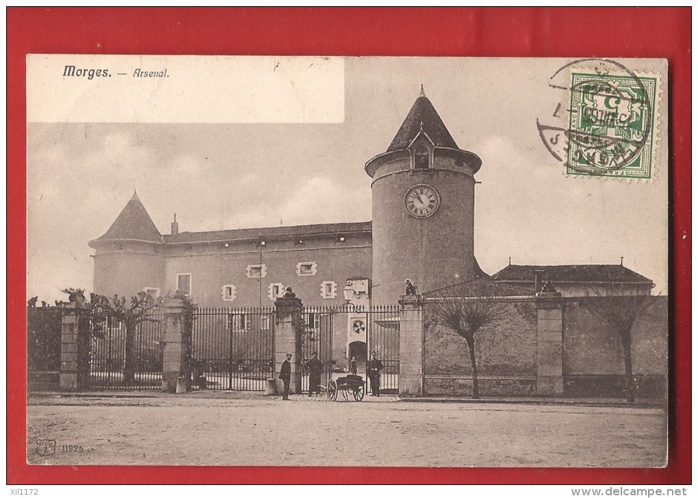 CVD-23 Morges  Arsenal, Militaires, Charette, Cachet Frontal Morges 1905 Vers St Claude Jura - Morges