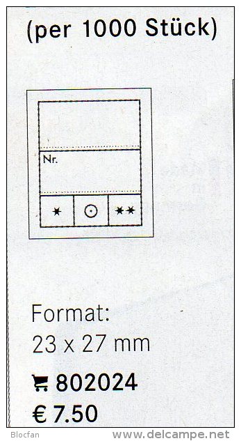 1000 Preis-Etiketten Klein Neu 8€ Text 2-zeilig Kennzeichnung Münzen In Alben/Briefmarken In Steckkarten LINDNER #802024 - Autres & Non Classés