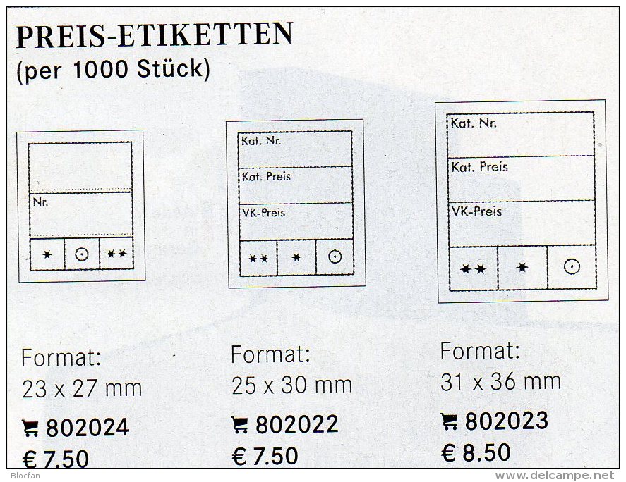 1000 Preis-Etiketten Klein New 8€ Text 2zeilig Kennzeichnung Von Karten In Alben / Marken In Steckkarten LINDNER #802024 - Zonder Classificatie
