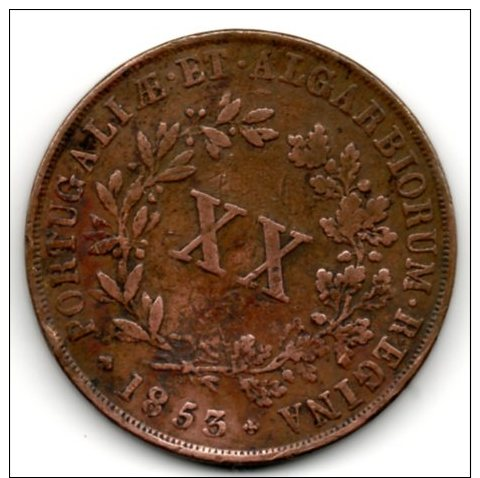 Portugal -XX Reis (MARIA II ) 1853 , Cobre -VF - Portugal