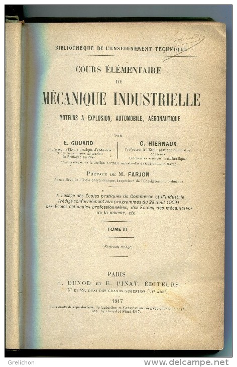 Cours élémentaire De Mécanique Industrielle E Gouard, G Hiernaux - Libros De Enseñanza