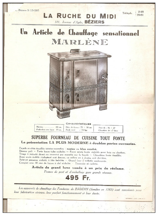 Prospectus La Ruche Du Midi-beziers-fourneau De Cuisine Marlene - Publicités