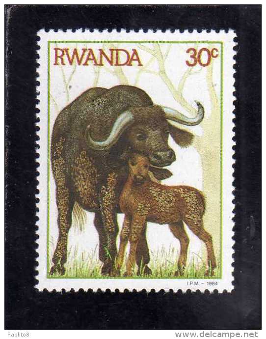 RWANDA 1984 FAUNA ANIMAL BUFFALOES ANIMALS BUFFALO WITH CALF ANIMALI BUFALI ANIMALE BUFALO CON VITELLO MNH - Nuovi