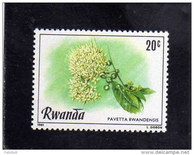 RWANDA 1981 FLORA FLOWERS PAVETTA RWANDENSIS FLEUR FLEURS FIORI FIORE MNH - Nuovi