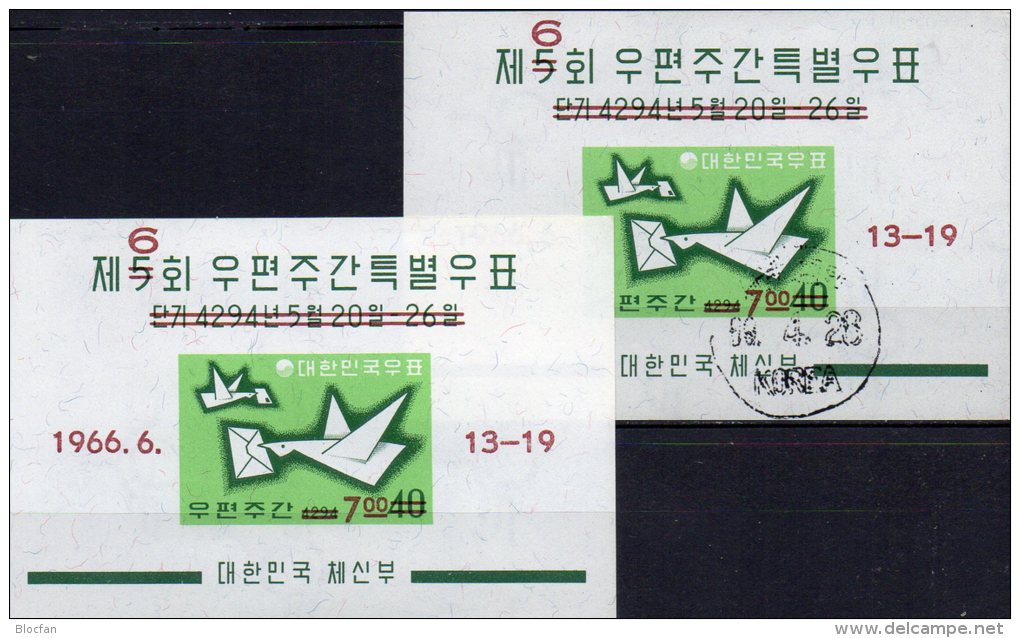 Briefwoche 1966 Korea Block 228 ** Plus O 10€ Brieftaube Brief Korrospondenz Bf Letter In The World Sheet Of South Corea - Other & Unclassified