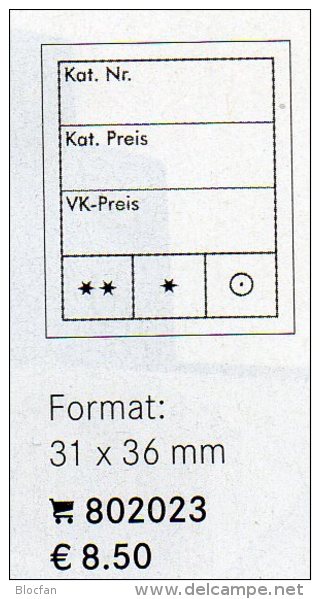 Preisetiketten 1000x New 8€ Text 3-zeilig Groß Kennzeichnung Münzen In Alben/Briefmarken In Steckkarten LINDNER #802023 - Matériel