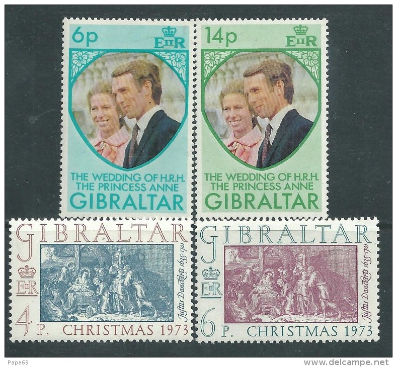 Gibraltar N° 301 / 04 X Noël Et Mariage De La Princesse Anne Et Mark Philippe. Les 4 Vals  Trace De Charnière Sinon TB - Gibraltar