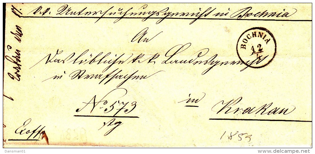 POLAND Prephilatelic 1859 BOCHNIA To KRAKAU Full Letter - ...-1860 Préphilatélie