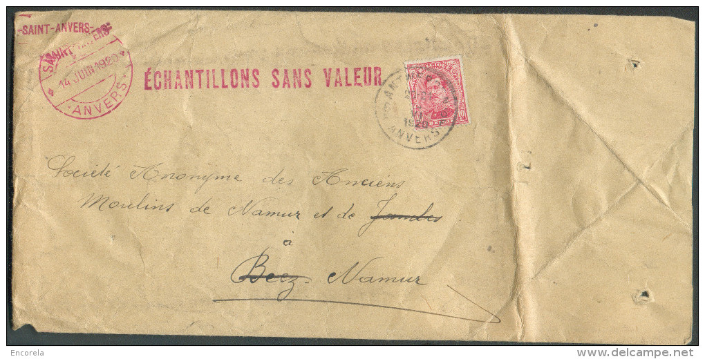 N°138 - 10 Centimes Obl; Sc ANTWERPEN 6 Sur Enveloppe Echantillon Sans Valeur + Dc SAINT-ANVERS Du 14 Juin 1920 Vers Bee - 1915-1920 Albert I