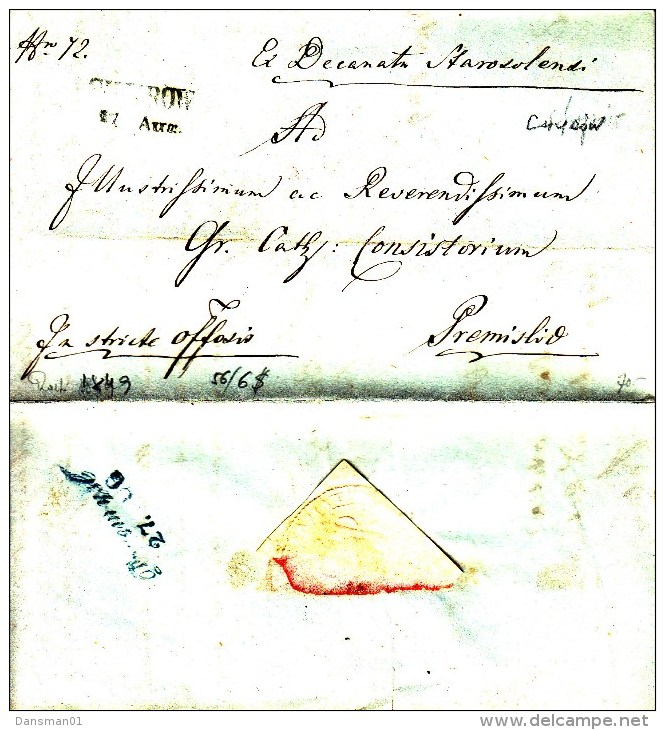 POLAND Prephilatelic 1849 CHYROW To PRZEMYSL Full Letter - ...-1860 Voorfilatelie