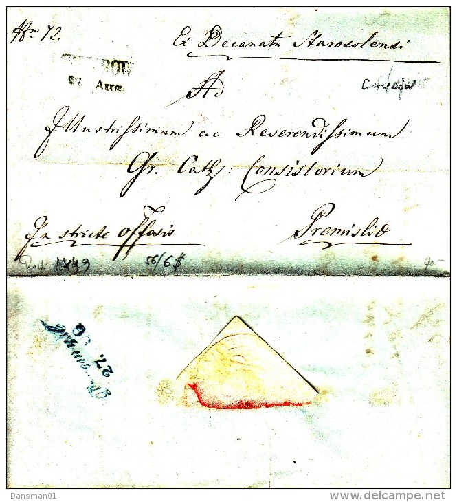 POLAND Prephilatelic 1849 CHYROW To PRZEMYSL Full Letter - ...-1860 Prefilatelia