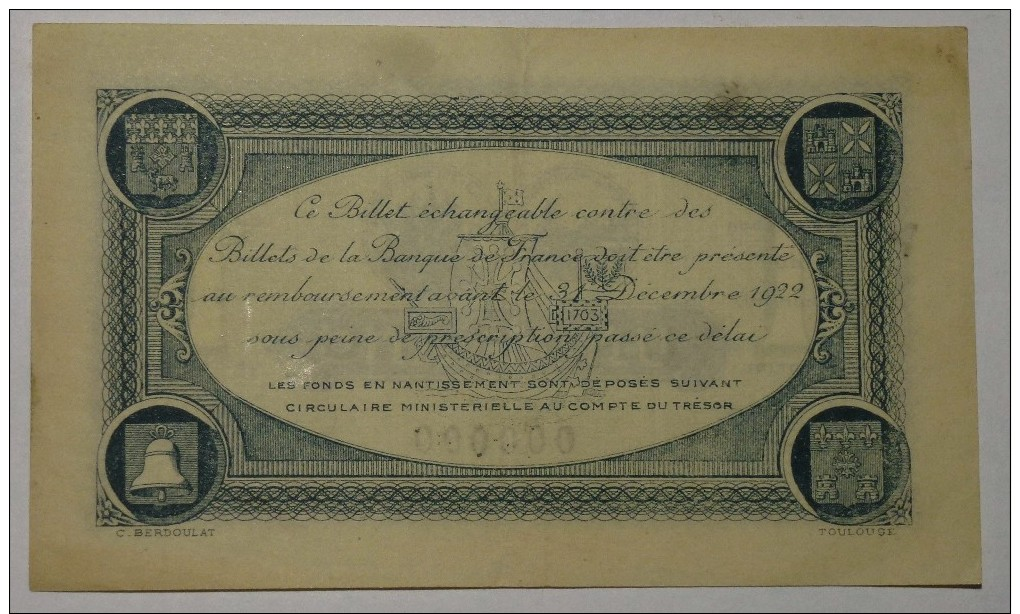 CHAMBRE De COMMERCE De TOULOUSE 1 Fr ANNULE RARE Série 000000 Du 20 Juin 1917  Banque Billet  Paper Money Port Gratuit - Chambre De Commerce