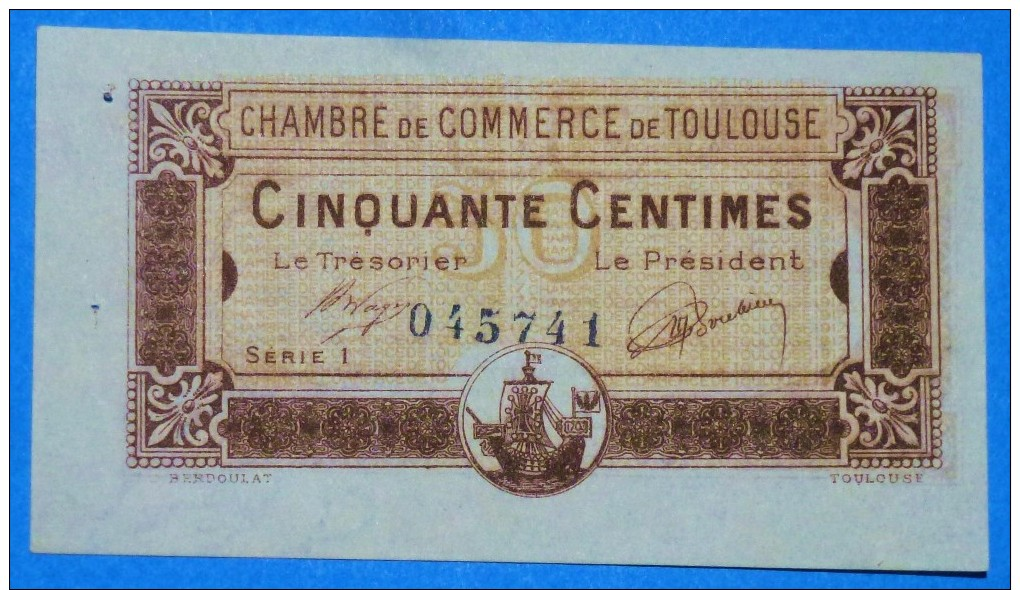 CHAMBRE De COMMERCE De TOULOUSE 50 Ct  Série 1 Du 19 Novembre 1919 Banque Billet  Paper Money Port Gratuit - Chambre De Commerce