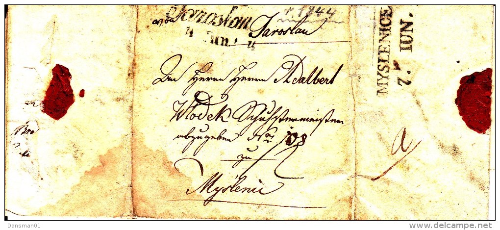 POLAND Prephilatelic 1844 JAROSLAW To MYSLENICE Full Letter - ...-1860 Préphilatélie