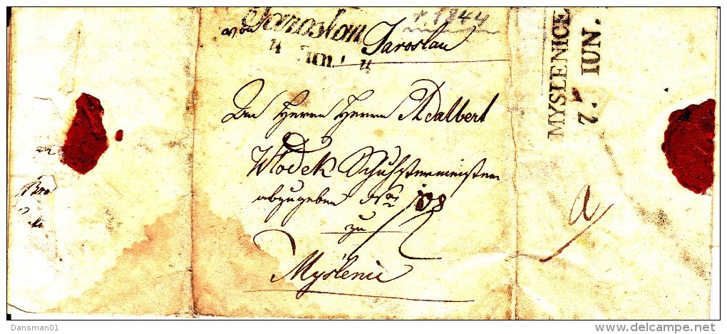 POLAND Prephilatelic 1844 JAROSLAW To MYSLENICE Full Letter - ...-1860 Prefilatelia