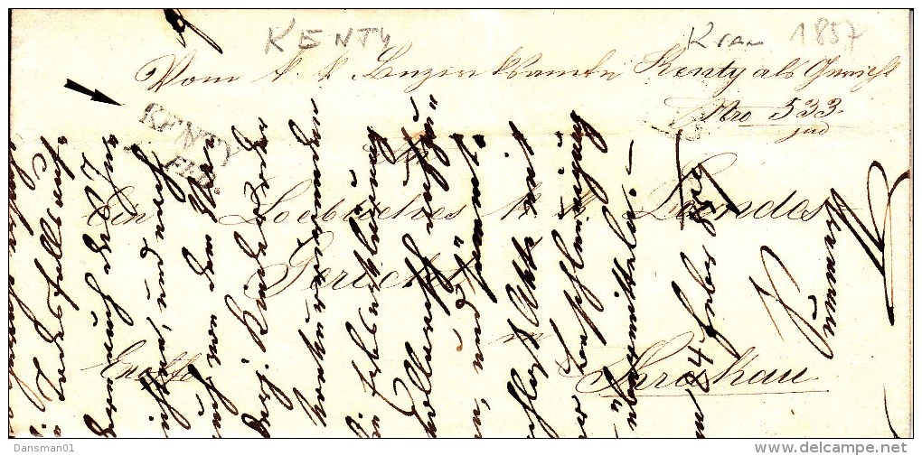 POLAND Prephilatelic 1857 KENTY To KRAKAU Full Letter - ...-1860 Prephilately