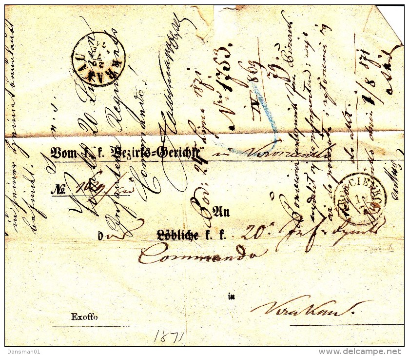 POLAND Prephilatelic 1871 KROSCIENKO To KRAKAU Full Letter - ...-1860 Prefilatelia