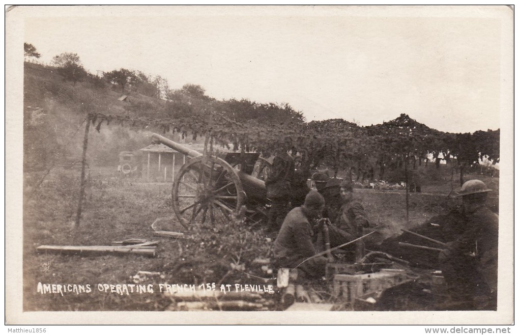 CP Photo 14-18 FLEVILLE (près Grandpré) - Soldats Américains Avec Un Canon Français (A57, Ww1, Wk1) - Altri & Non Classificati