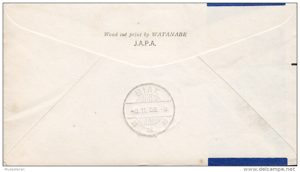 Japan Airmail Luftpost First KLM Flight Erstflug TOKIO 1958 Cover Brief To BIAK Netherlands New Guinea (2 Scans) - Poste Aérienne