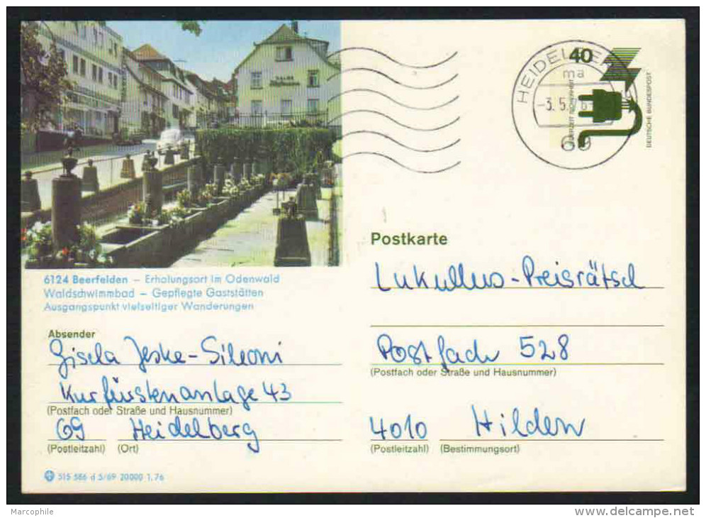6124 - BEERFELDEN - BRD - ODENWALD / 1976  GANZSACHE - BILDPOSTKARTE (ref E331) - Bildpostkarten - Gebraucht