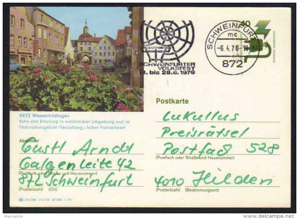 8822 - WASSERTRÜDINGEN  - BRD - HESSELBERG / 1976  GANZSACHE - BILDPOSTKARTE (ref E321) - Cartes Postales Illustrées - Oblitérées
