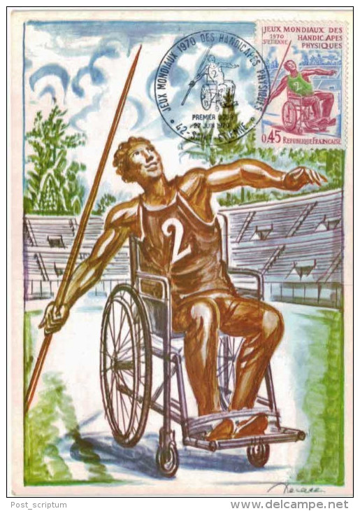Thème Jeux Olympiques - Carte Philatélique Premier Jour - Jeux Mondiaux Des Handicapés Physiques Saint Etienne 1970 - Jeux Olympiques